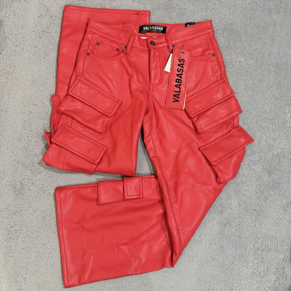 Valabasas Mens 32x32 SASORI Baggy Artificial/Vegan Leather Jeanred Relaxed Cargo